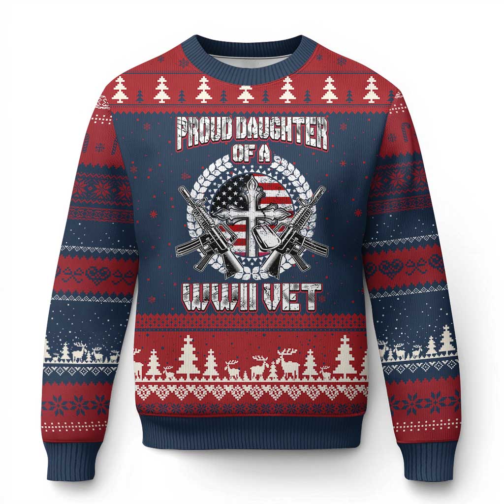 Proud Daughter Of A WWII Vet Ugly Christmas Sweater World War 2 Veteran WW2 - Wonder Print Shop