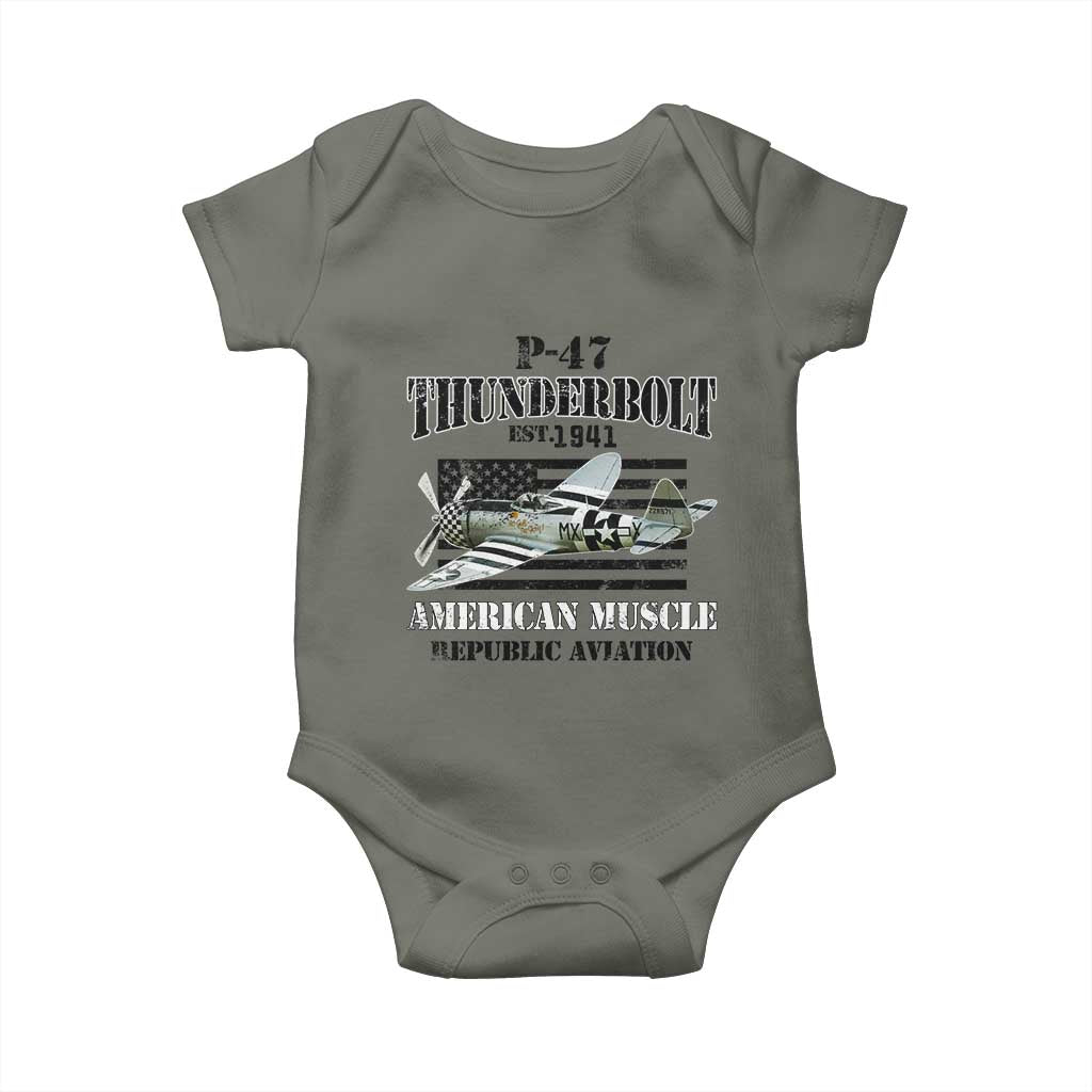 P-47 Thunderbolt WWII Airplane Baby Onesie American Muscle Vintage