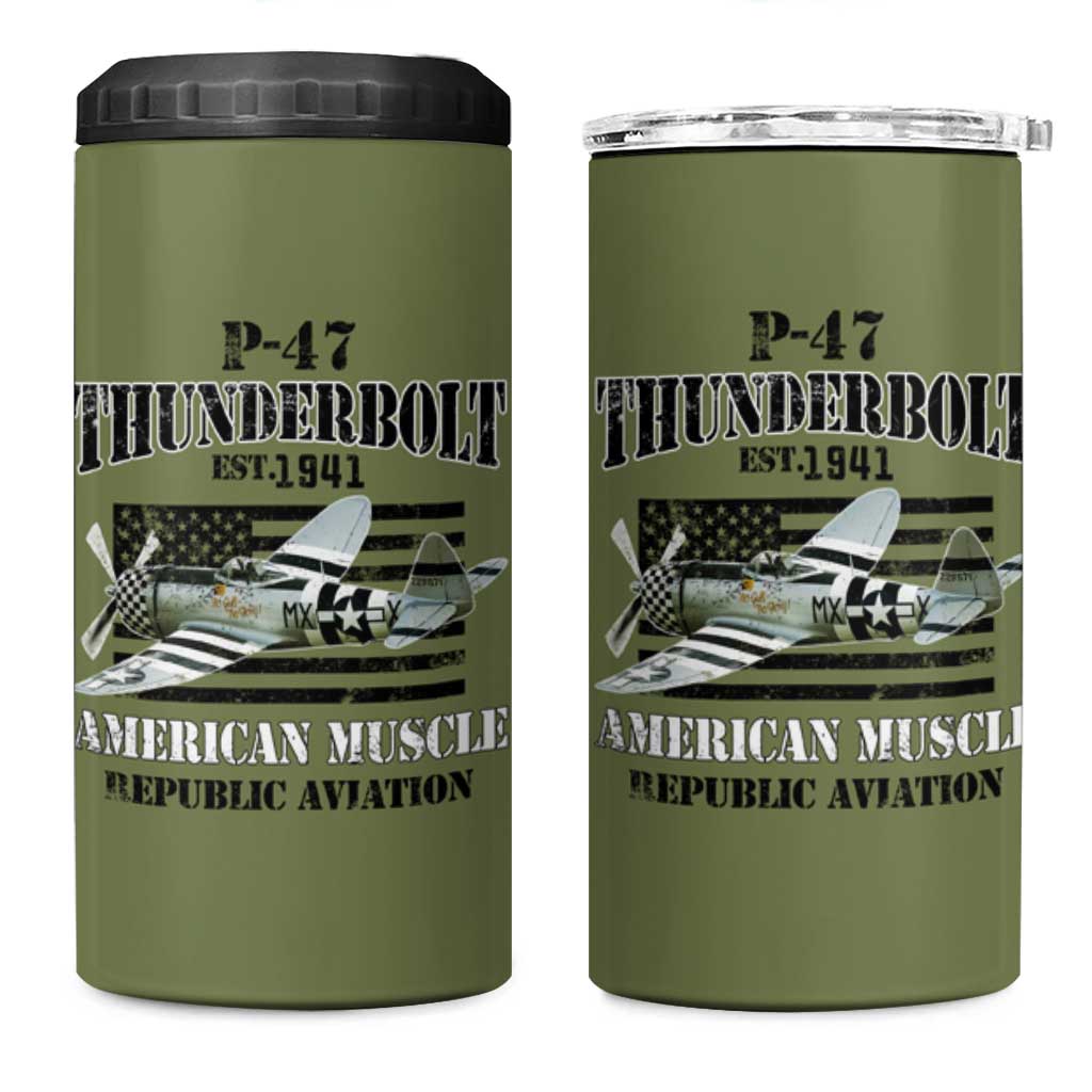 P-47 Thunderbolt WWII Airplane 4 in 1 Can Cooler Tumbler American Muscle Vintage