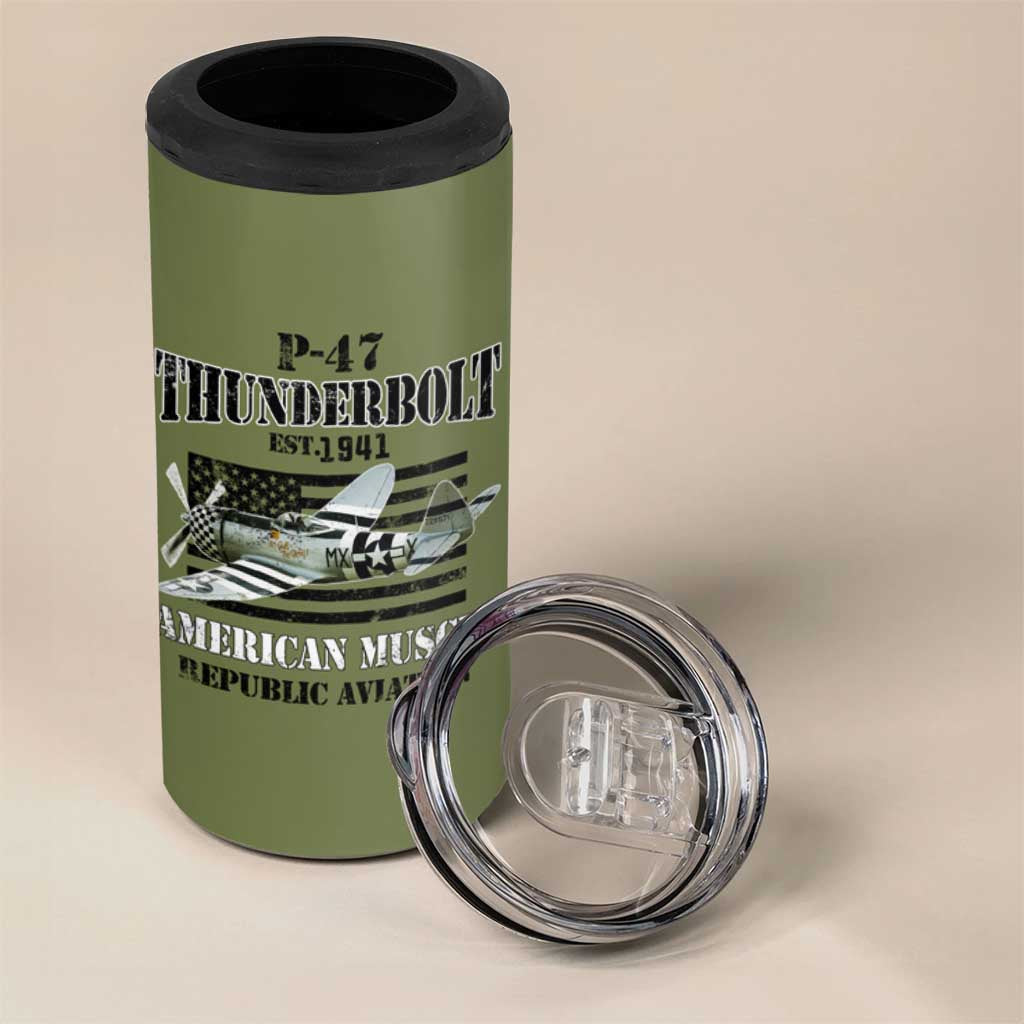 P-47 Thunderbolt WWII Airplane 4 in 1 Can Cooler Tumbler American Muscle Vintage