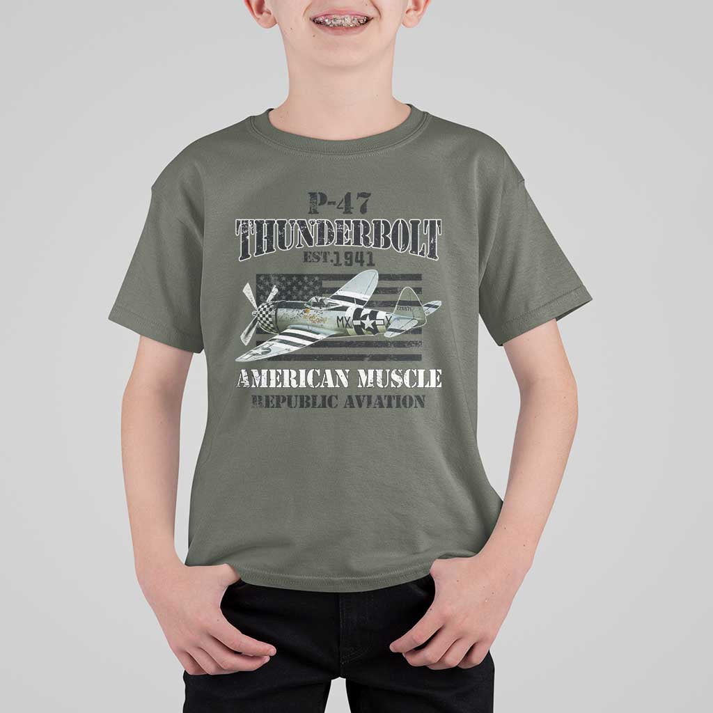 P-47 Thunderbolt WWII Airplane T Shirt For Kid American Muscle Vintage