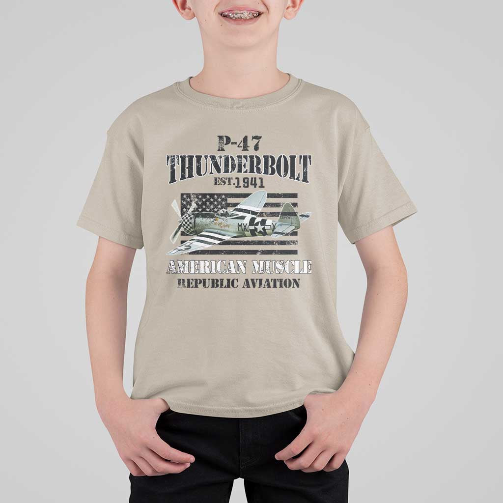 P-47 Thunderbolt WWII Airplane T Shirt For Kid American Muscle Vintage