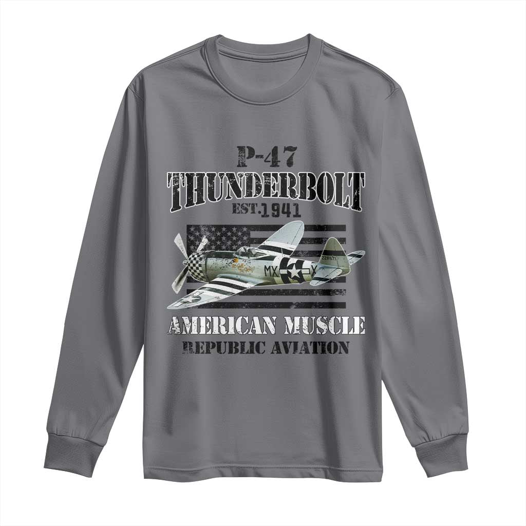 P-47 Thunderbolt WWII Airplane Long Sleeve Shirt American Muscle Vintage