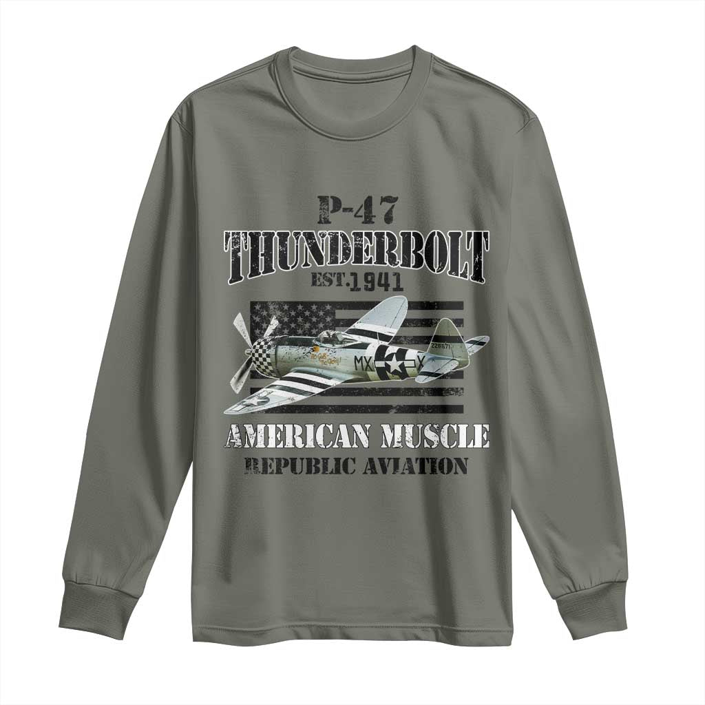 P-47 Thunderbolt WWII Airplane Long Sleeve Shirt American Muscle Vintage