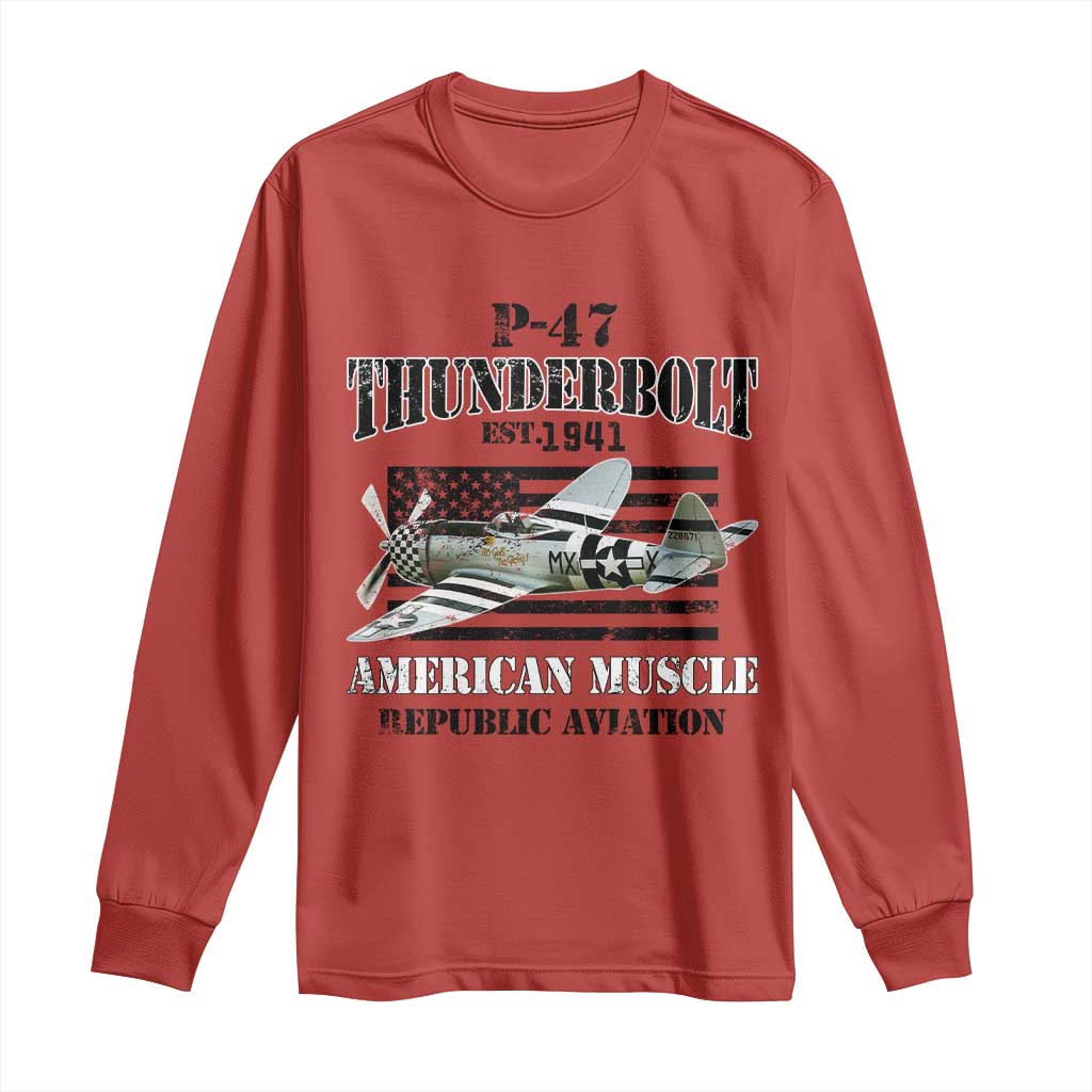 P-47 Thunderbolt WWII Airplane Long Sleeve Shirt American Muscle Vintage