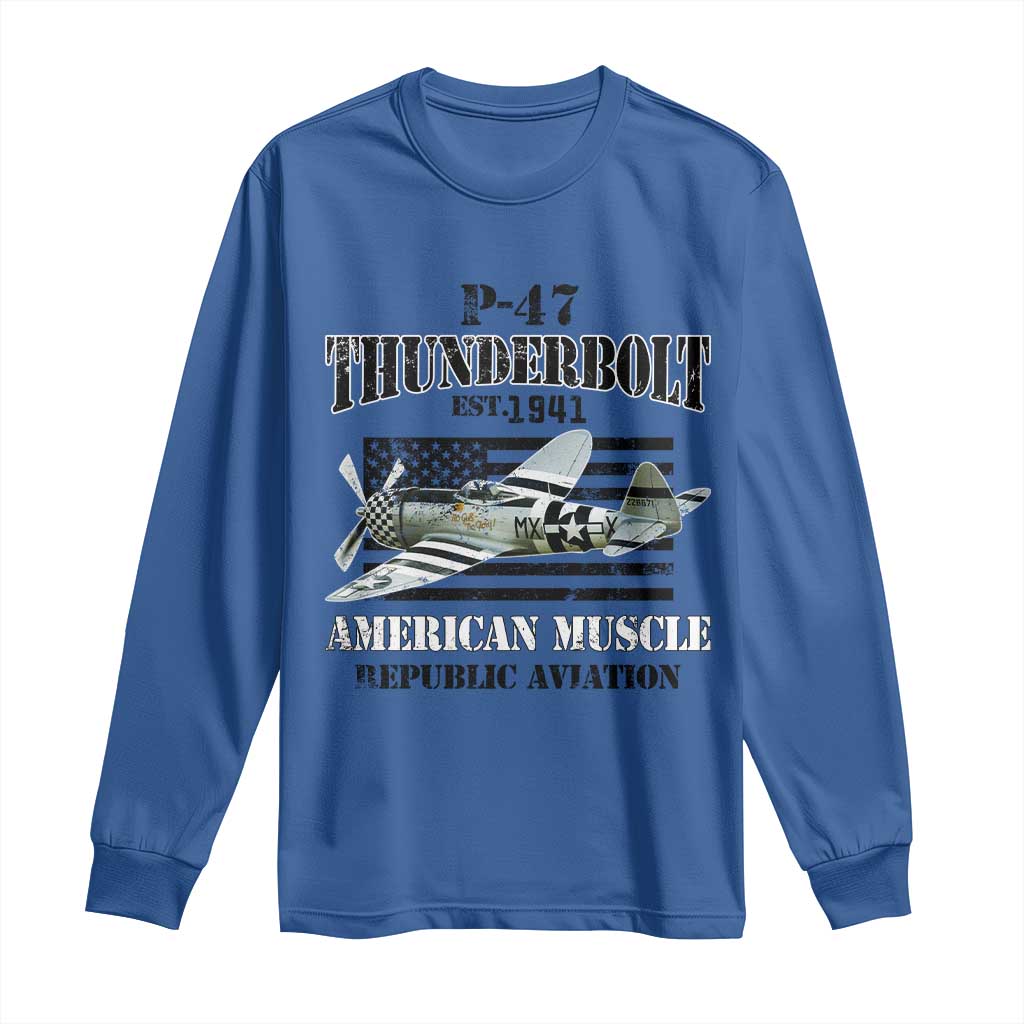 P-47 Thunderbolt WWII Airplane Long Sleeve Shirt American Muscle Vintage