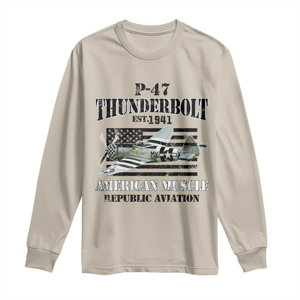 P-47 Thunderbolt WWII Airplane Long Sleeve Shirt American Muscle Vintage