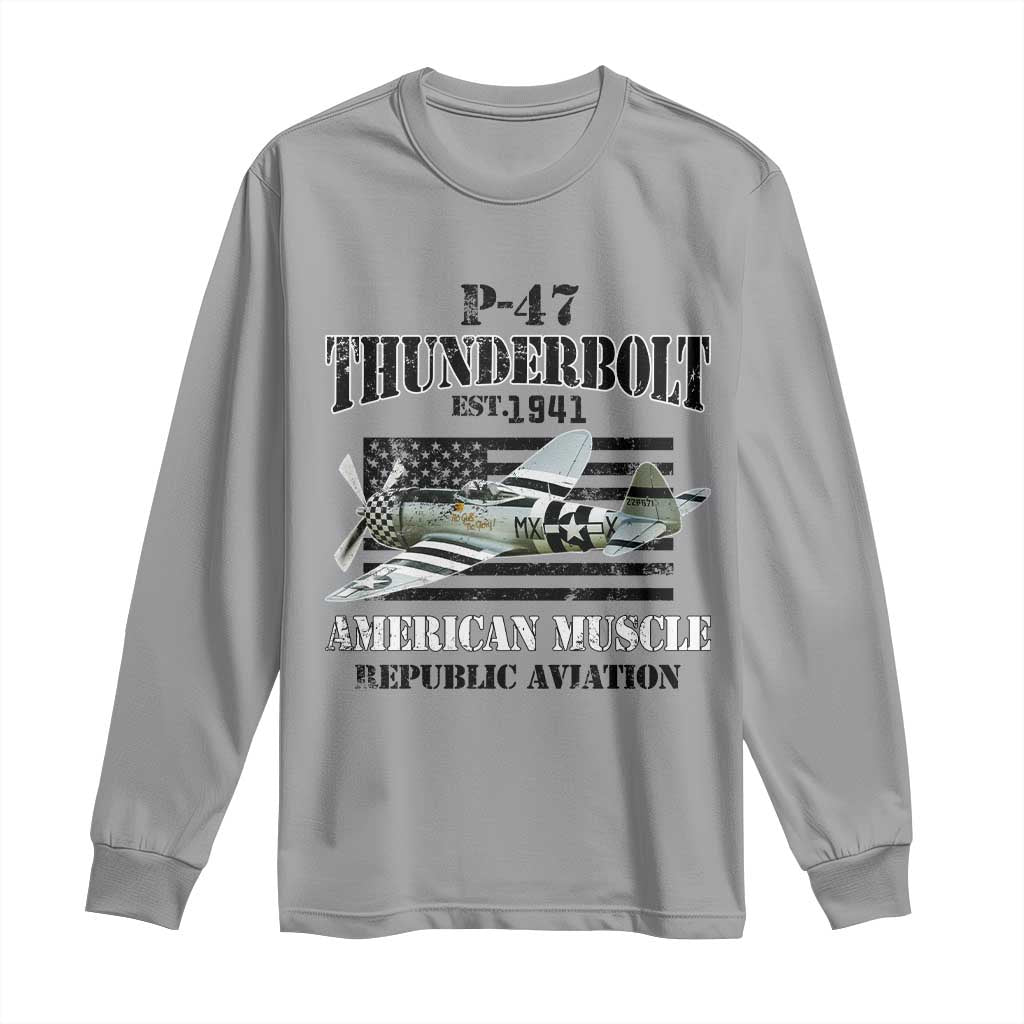 P-47 Thunderbolt WWII Airplane Long Sleeve Shirt American Muscle Vintage