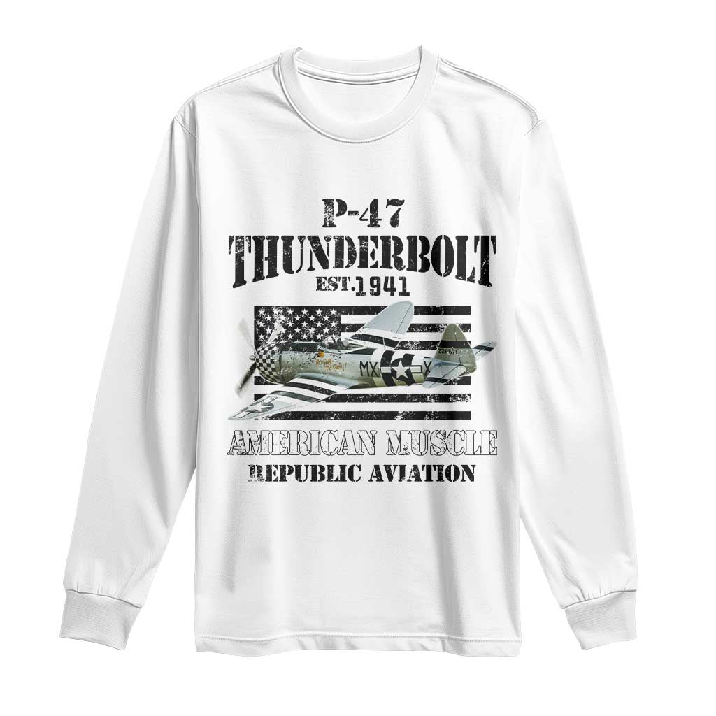 P-47 Thunderbolt WWII Airplane Long Sleeve Shirt American Muscle Vintage