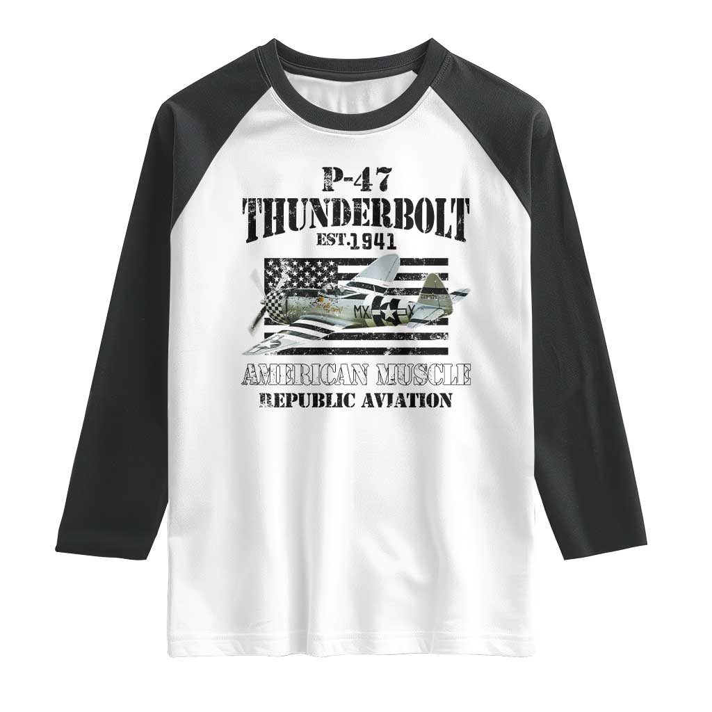P-47 Thunderbolt WWII Airplane Raglan Shirt American Muscle Vintage