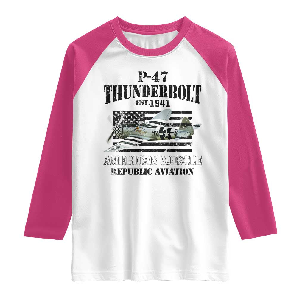 P-47 Thunderbolt WWII Airplane Raglan Shirt American Muscle Vintage