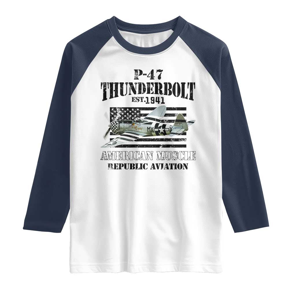 P-47 Thunderbolt WWII Airplane Raglan Shirt American Muscle Vintage