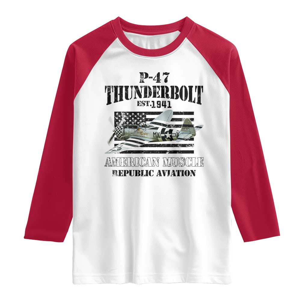 P-47 Thunderbolt WWII Airplane Raglan Shirt American Muscle Vintage