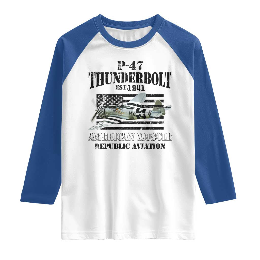 P-47 Thunderbolt WWII Airplane Raglan Shirt American Muscle Vintage