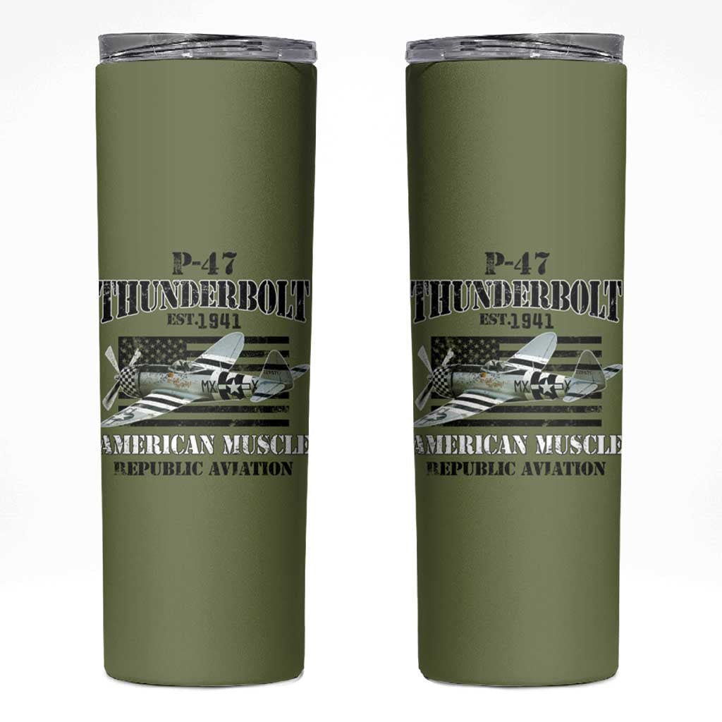 P-47 Thunderbolt WWII Airplane Skinny Tumbler American Muscle Vintage