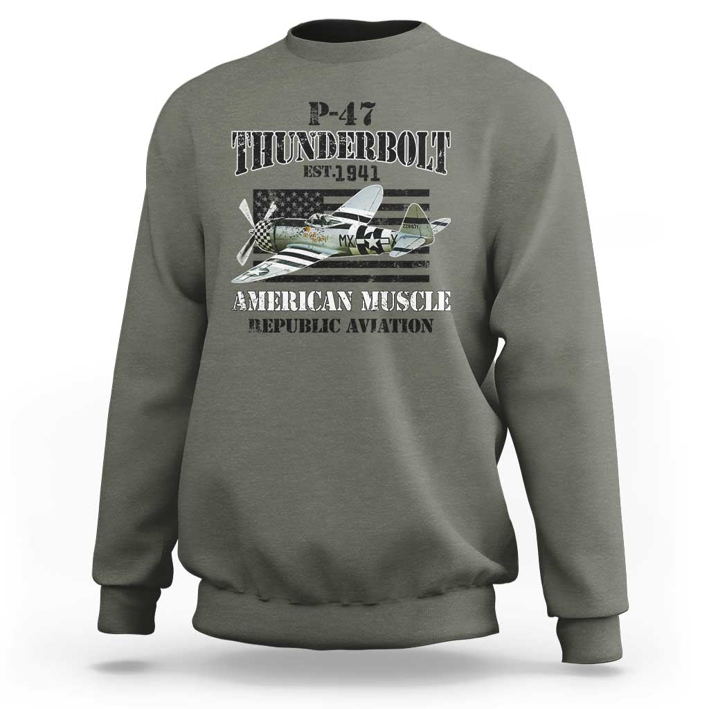 P-47 Thunderbolt WWII Airplane Sweatshirt American Muscle Vintage