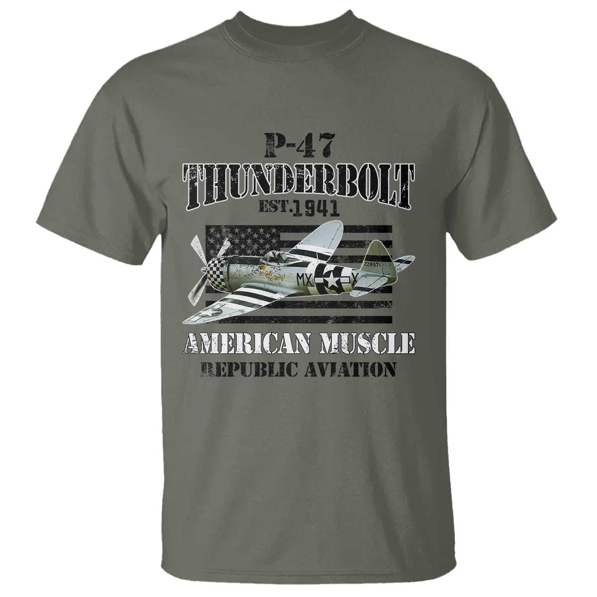 P-47 Thunderbolt WWII Airplane T Shirt American Muscle Vintage