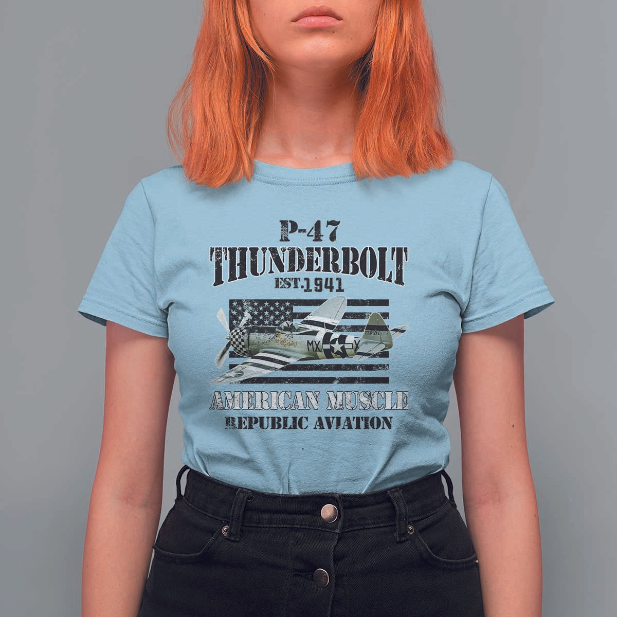 P-47 Thunderbolt WWII Airplane T Shirt For Women American Muscle Vintage
