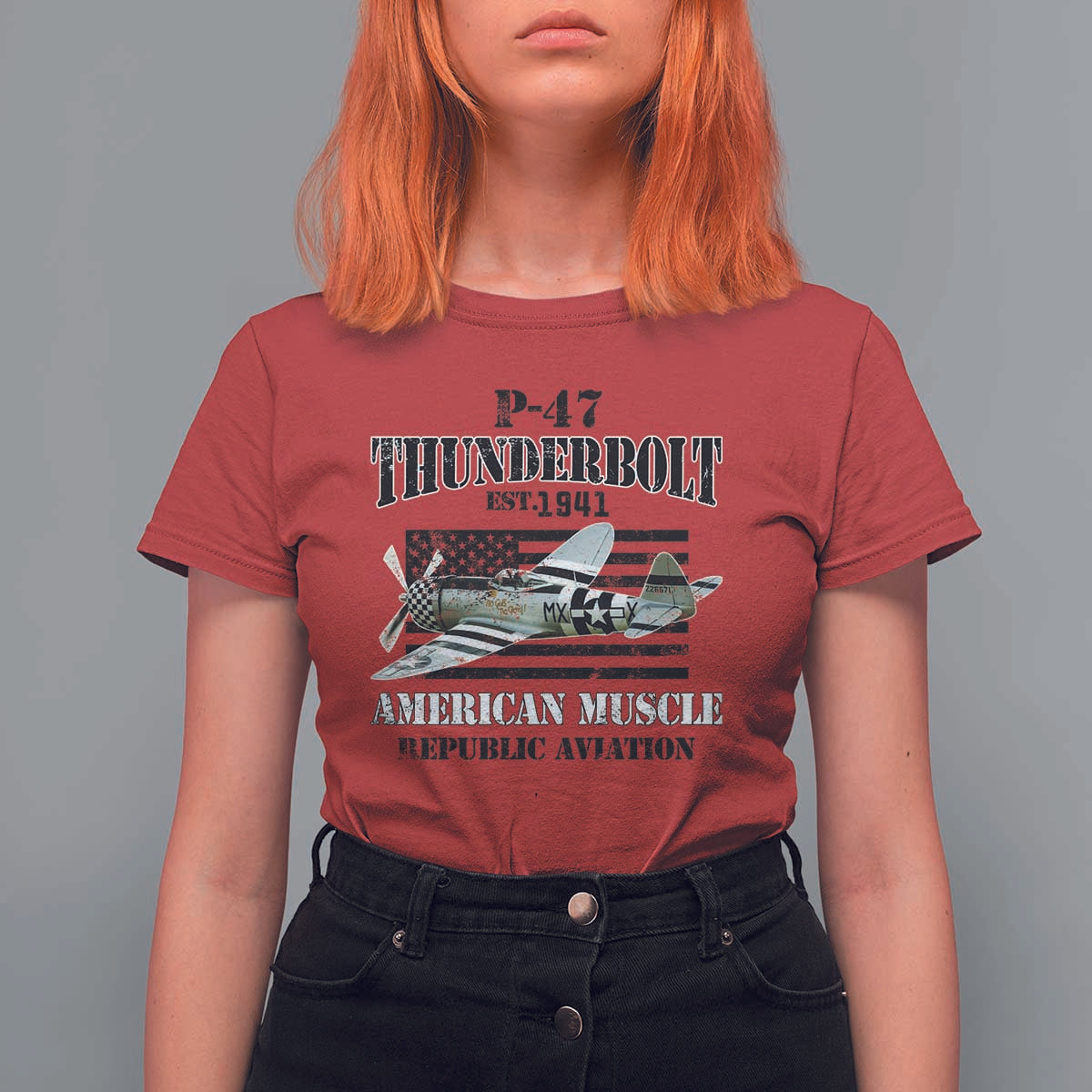 P-47 Thunderbolt WWII Airplane T Shirt For Women American Muscle Vintage