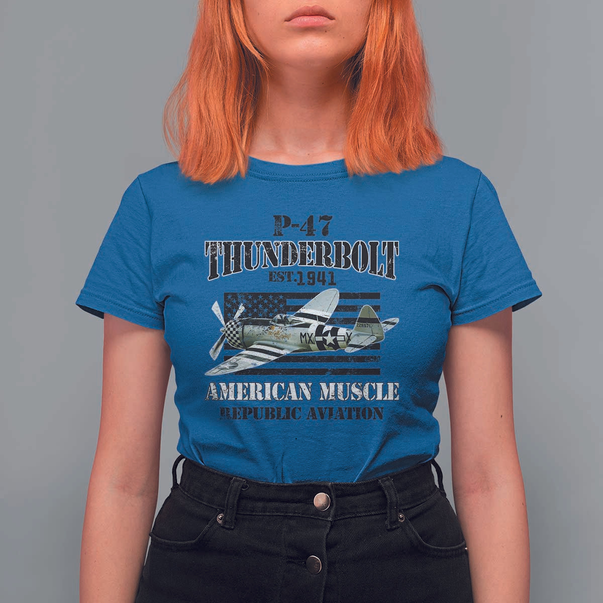 P-47 Thunderbolt WWII Airplane T Shirt For Women American Muscle Vintage