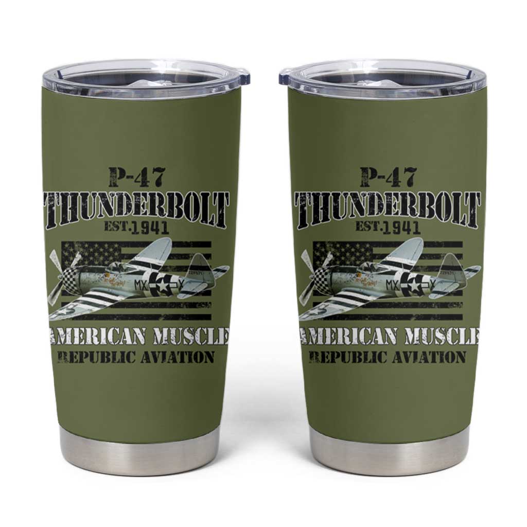P-47 Thunderbolt WWII Airplane Tumbler Cup American Muscle Vintage