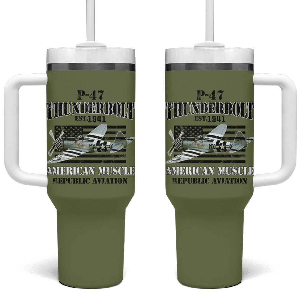 P-47 Thunderbolt WWII Airplane Tumbler With Handle American Muscle Vintage