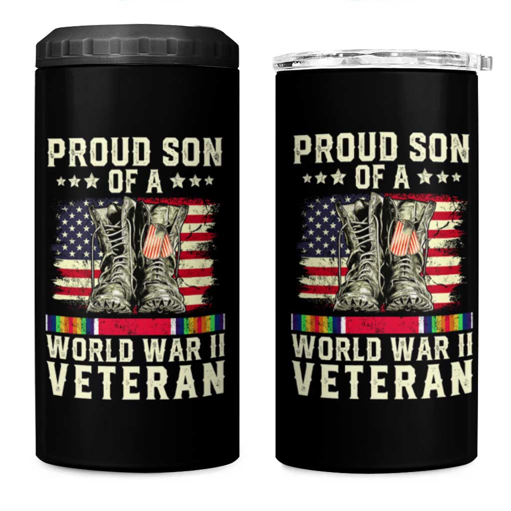 Proud Son Of World War 2 Veteran 4 in 1 Can Cooler Tumbler WWII Vet Pride