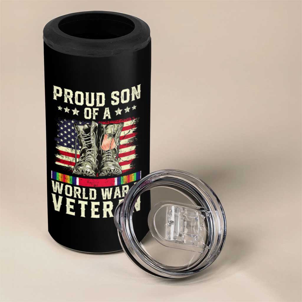 Proud Son Of World War 2 Veteran 4 in 1 Can Cooler Tumbler WWII Vet Pride