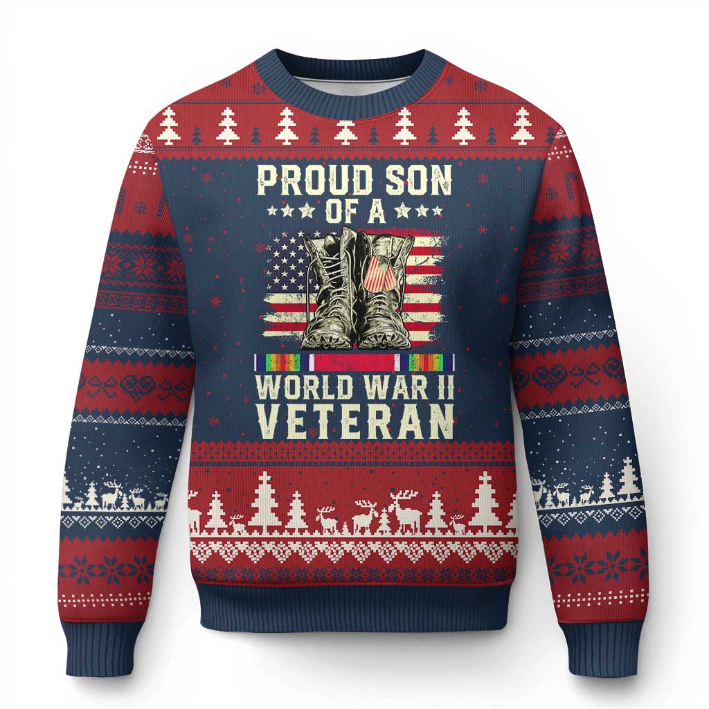 Proud Son Of World War 2 Veteran Ugly Christmas Sweater WWII Vet Pride - Wonder Print Shop
