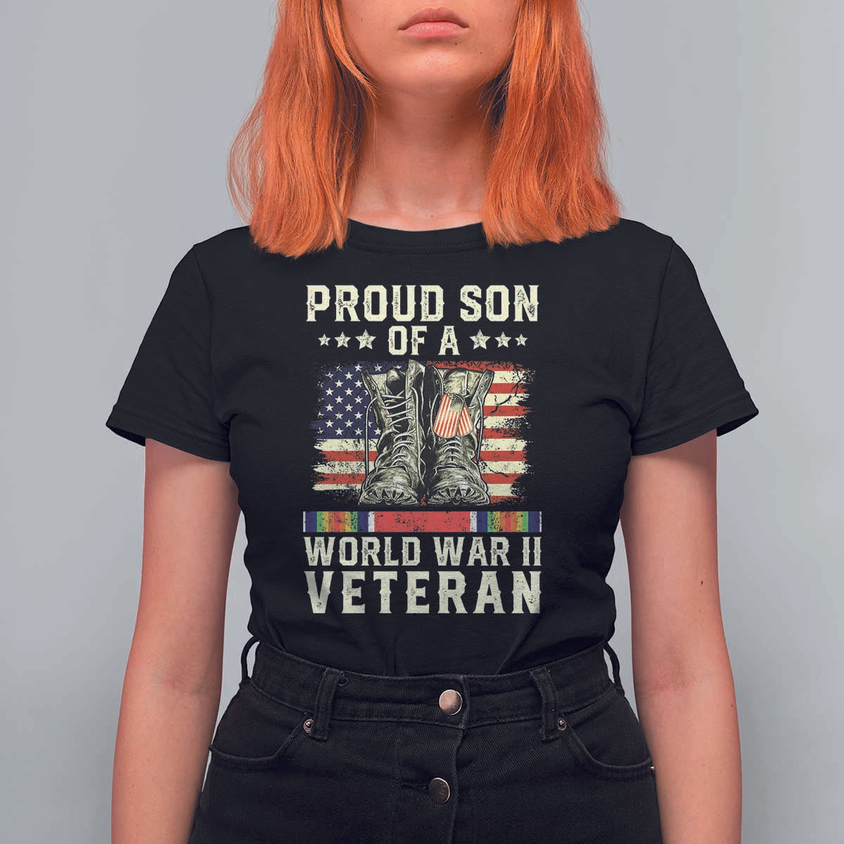 Proud Son Of World War 2 Veteran T Shirt For Women WWII Vet Pride