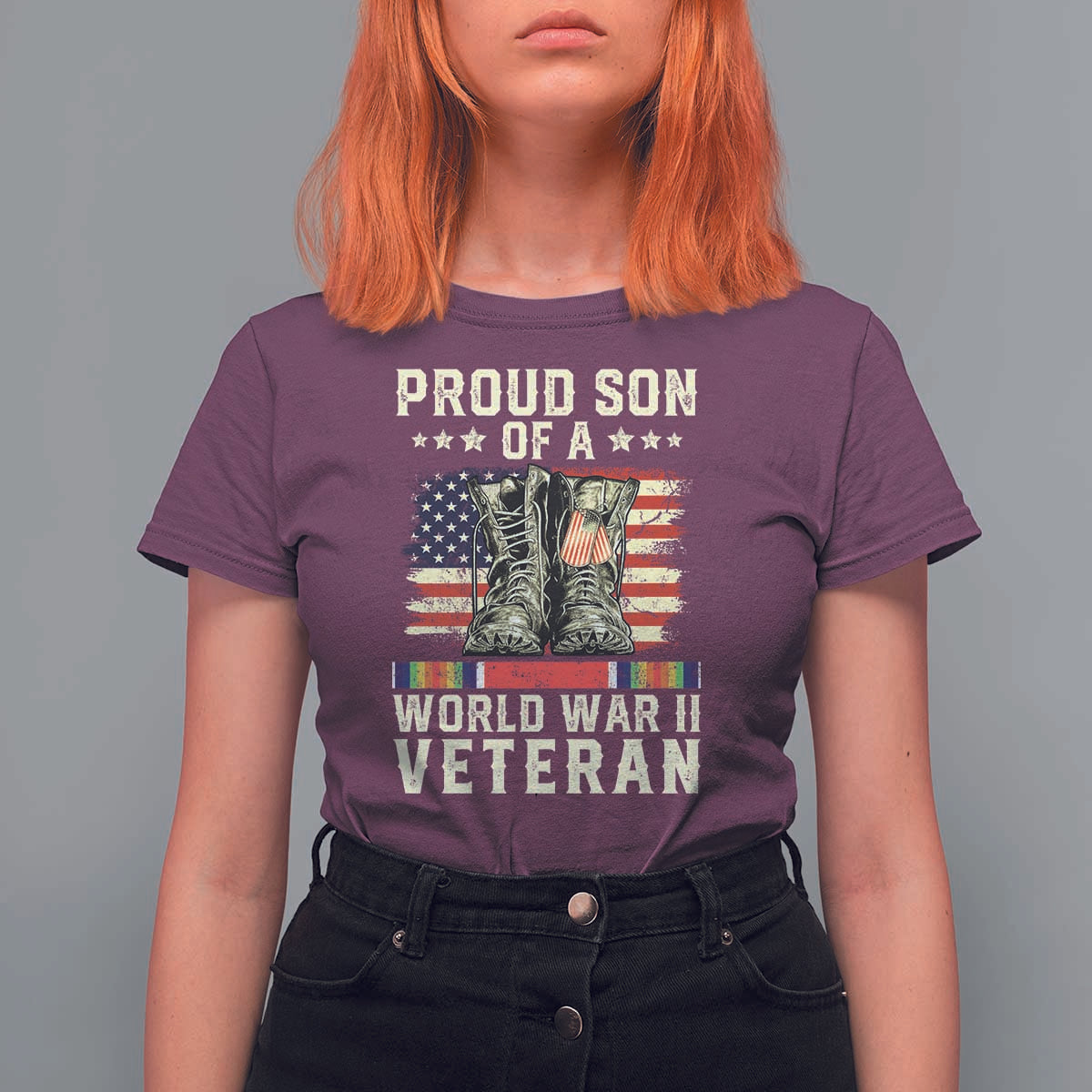 Proud Son Of World War 2 Veteran T Shirt For Women WWII Vet Pride