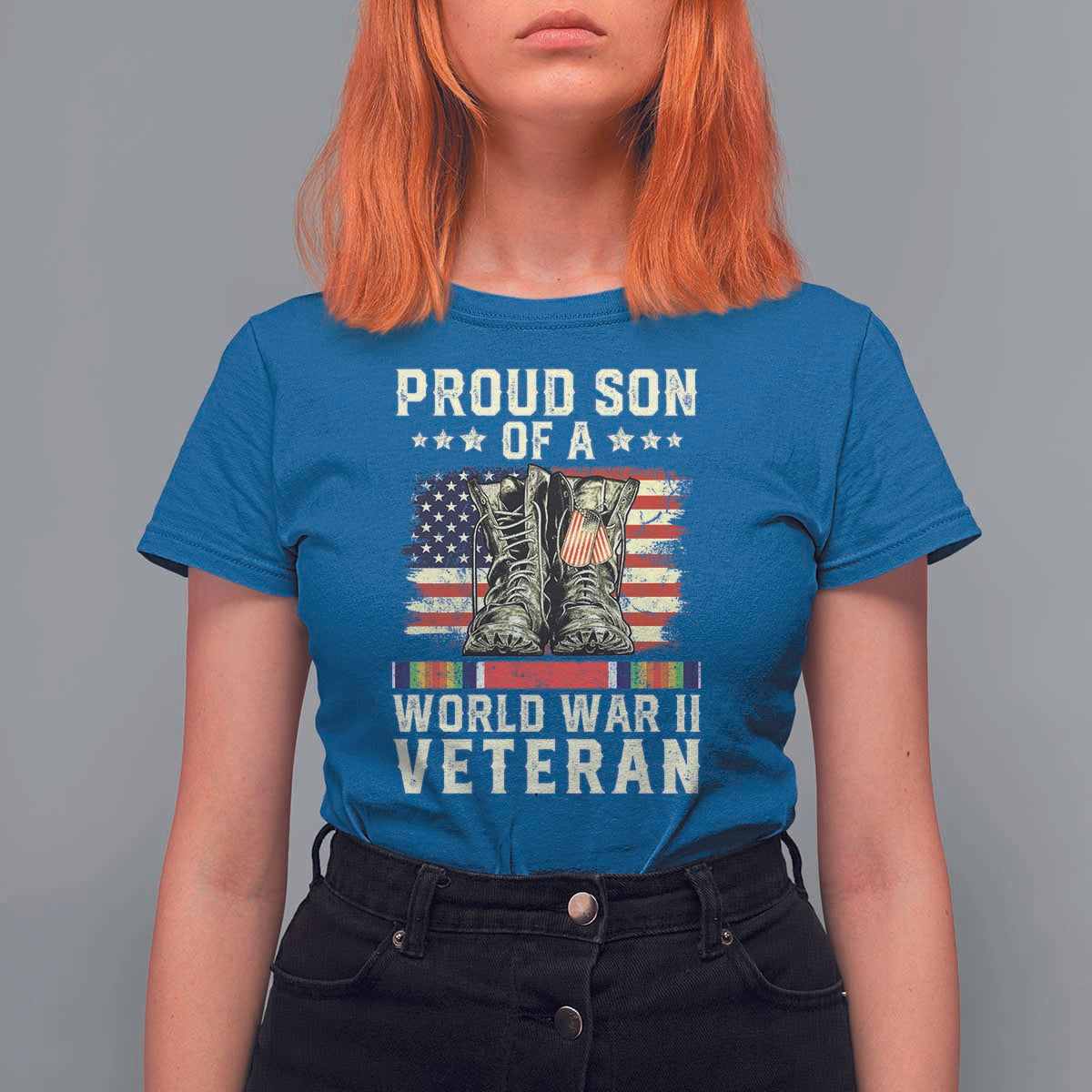 Proud Son Of World War 2 Veteran T Shirt For Women WWII Vet Pride