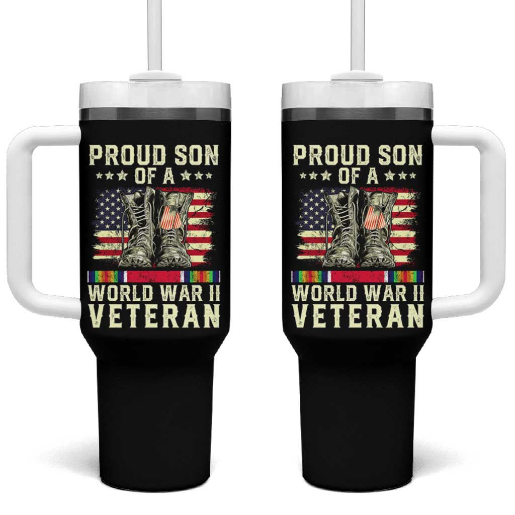 Proud Son Of World War 2 Veteran Tumbler With Handle WWII Vet Pride