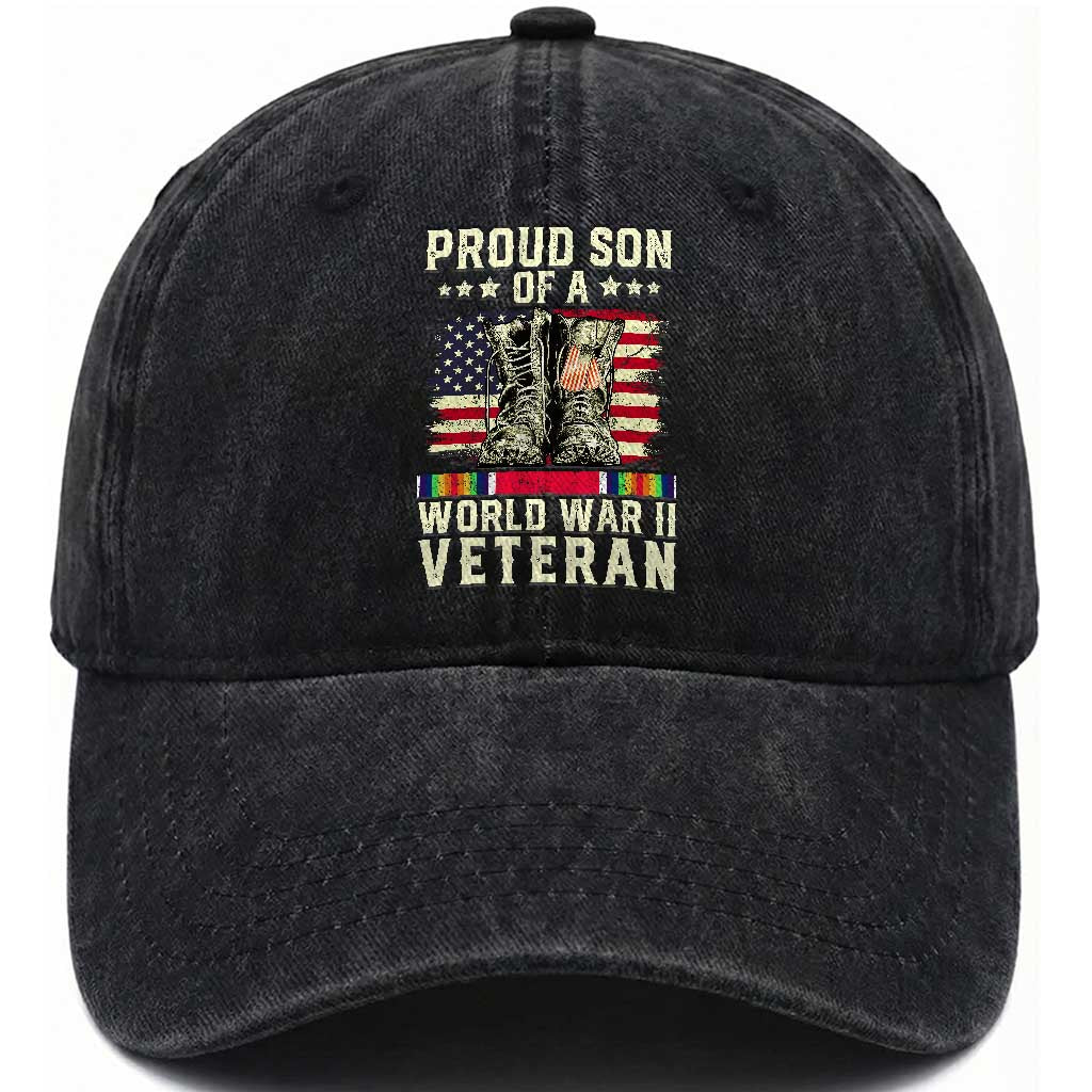 Proud Son Of World War 2 Veteran Washed Cotton Baseball Cap WWII Vet Pride