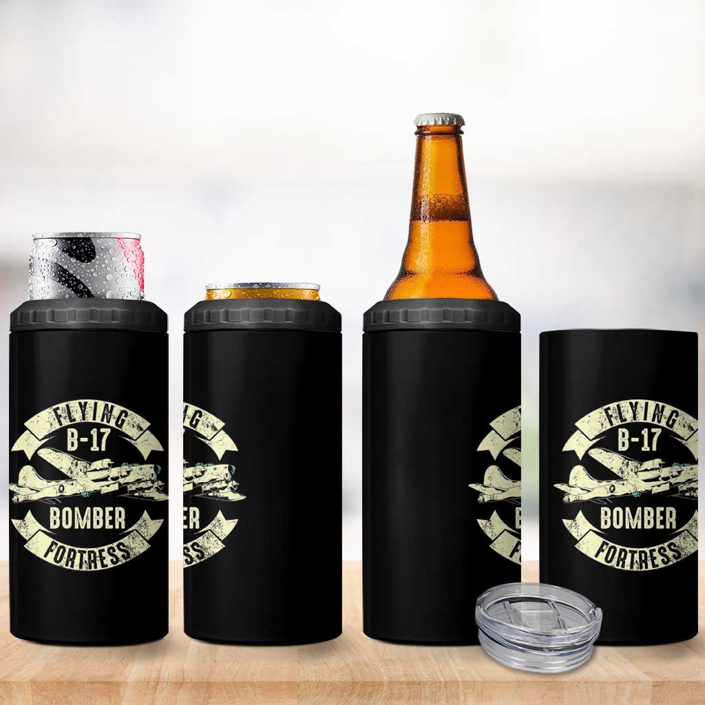 Vintage B-17 Bomber WW2 Aircraft 4 in 1 Can Cooler Tumbler Plane Aviation Fighter Airplane Retro Grunge