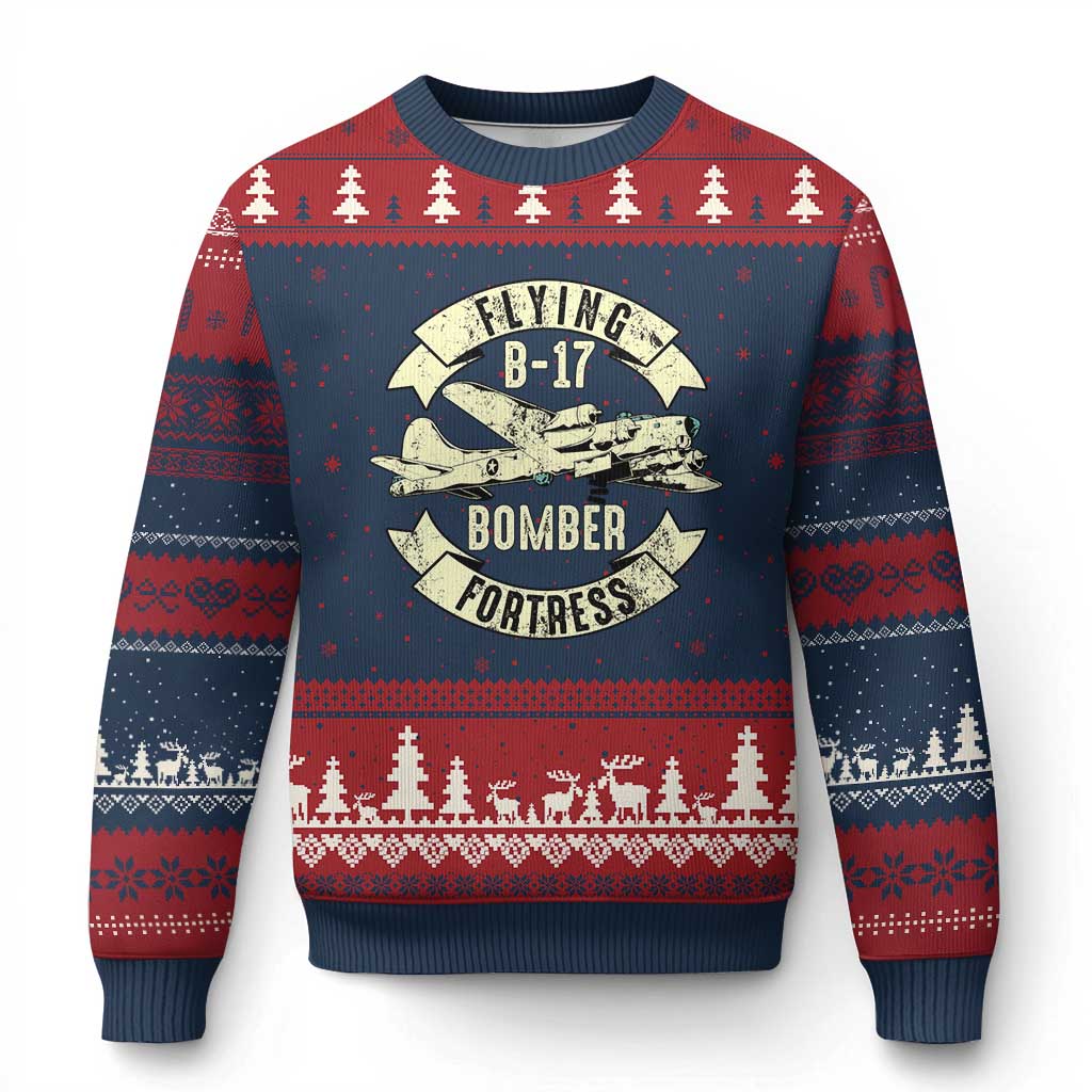Vintage B-17 Bomber WW2 Aircraft Ugly Christmas Sweater Plane Aviation Fighter Airplane Retro Grunge - Wonder Print Shop