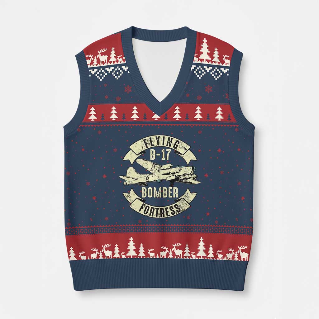 Vintage B-17 Bomber WW2 Aircraft V-Neck Knit Sweater Vest Plane Aviation Fighter Airplane Retro Grunge - Wonder Print Shop
