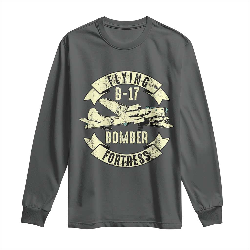 Vintage B-17 Bomber WW2 Aircraft Long Sleeve Shirt Plane Aviation Fighter Airplane Retro Grunge