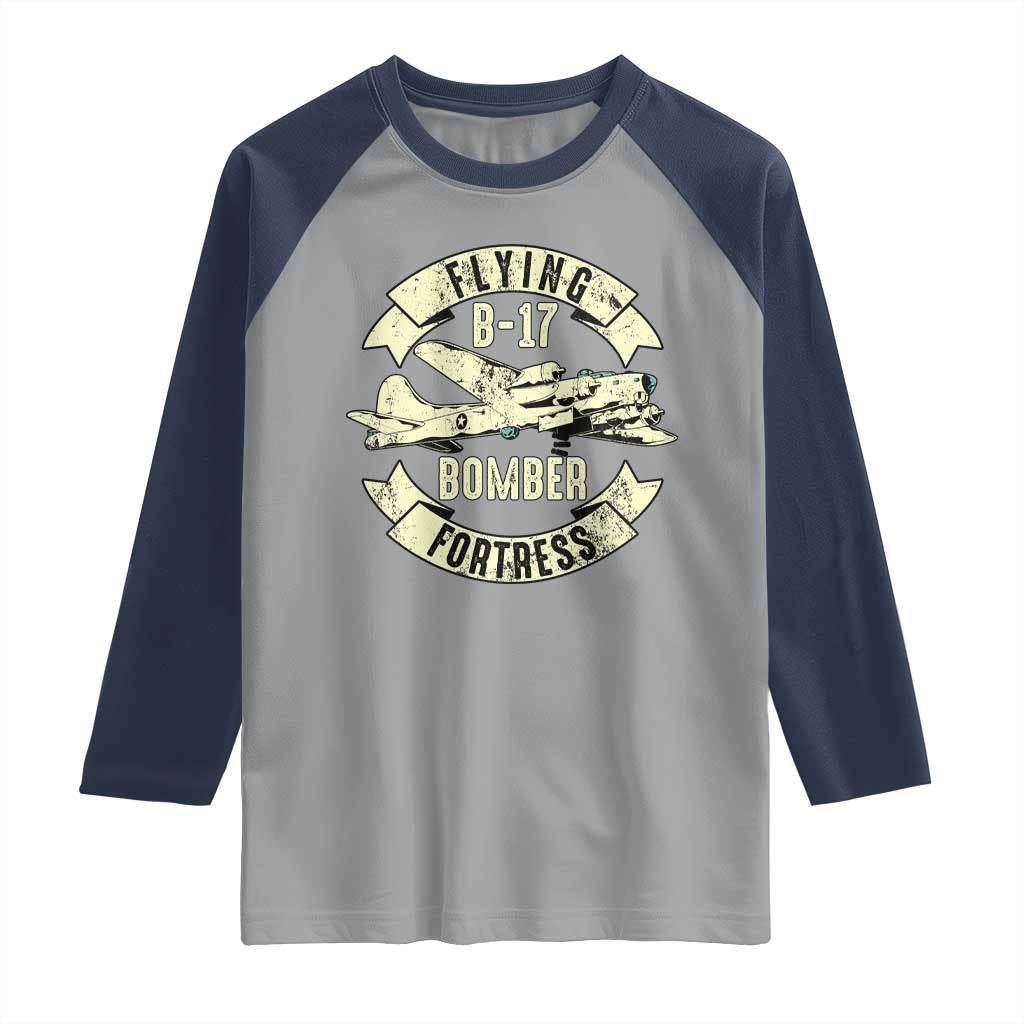 Vintage B-17 Bomber WW2 Aircraft Raglan Shirt Plane Aviation Fighter Airplane Retro Grunge