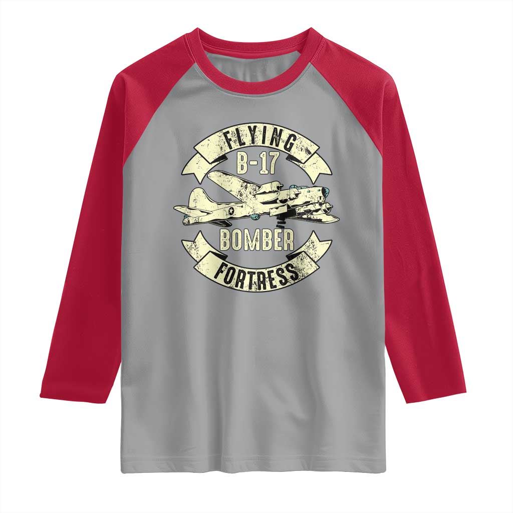 Vintage B-17 Bomber WW2 Aircraft Raglan Shirt Plane Aviation Fighter Airplane Retro Grunge