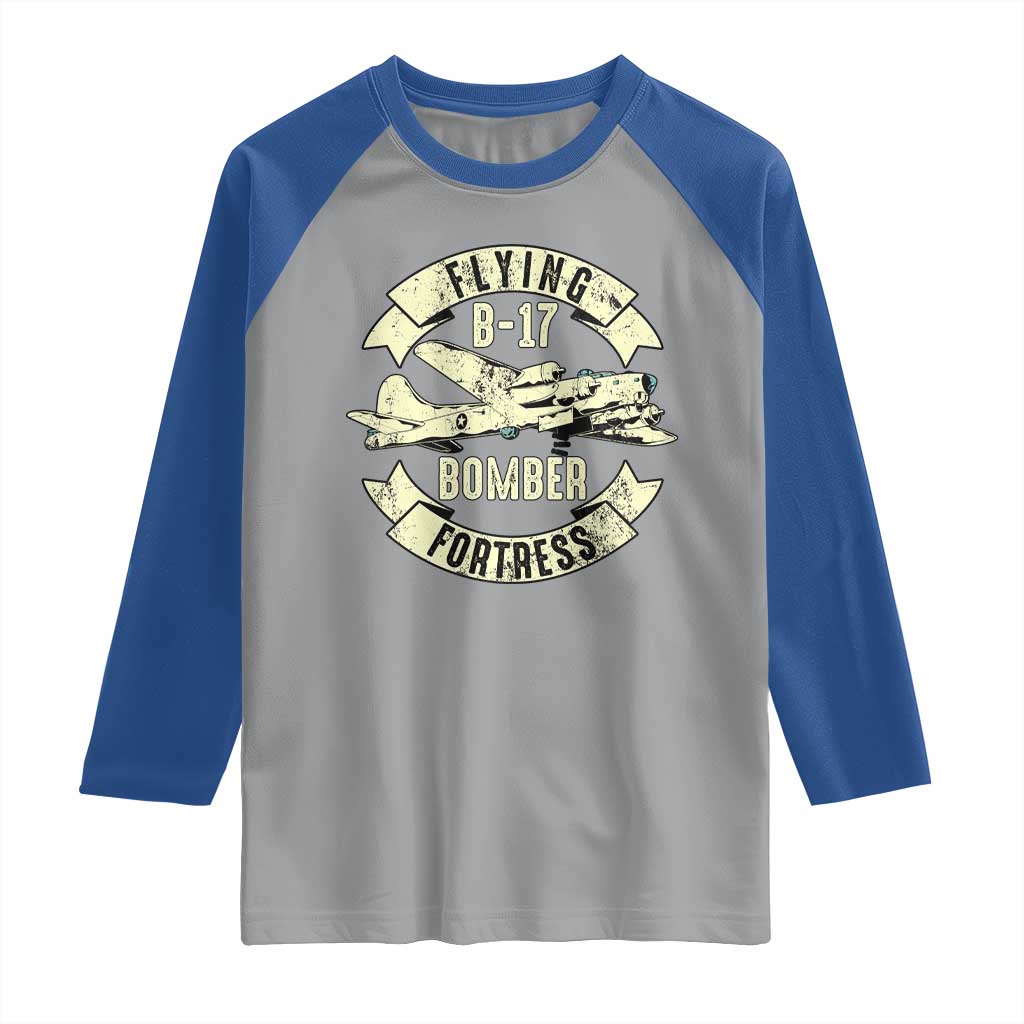 Vintage B-17 Bomber WW2 Aircraft Raglan Shirt Plane Aviation Fighter Airplane Retro Grunge