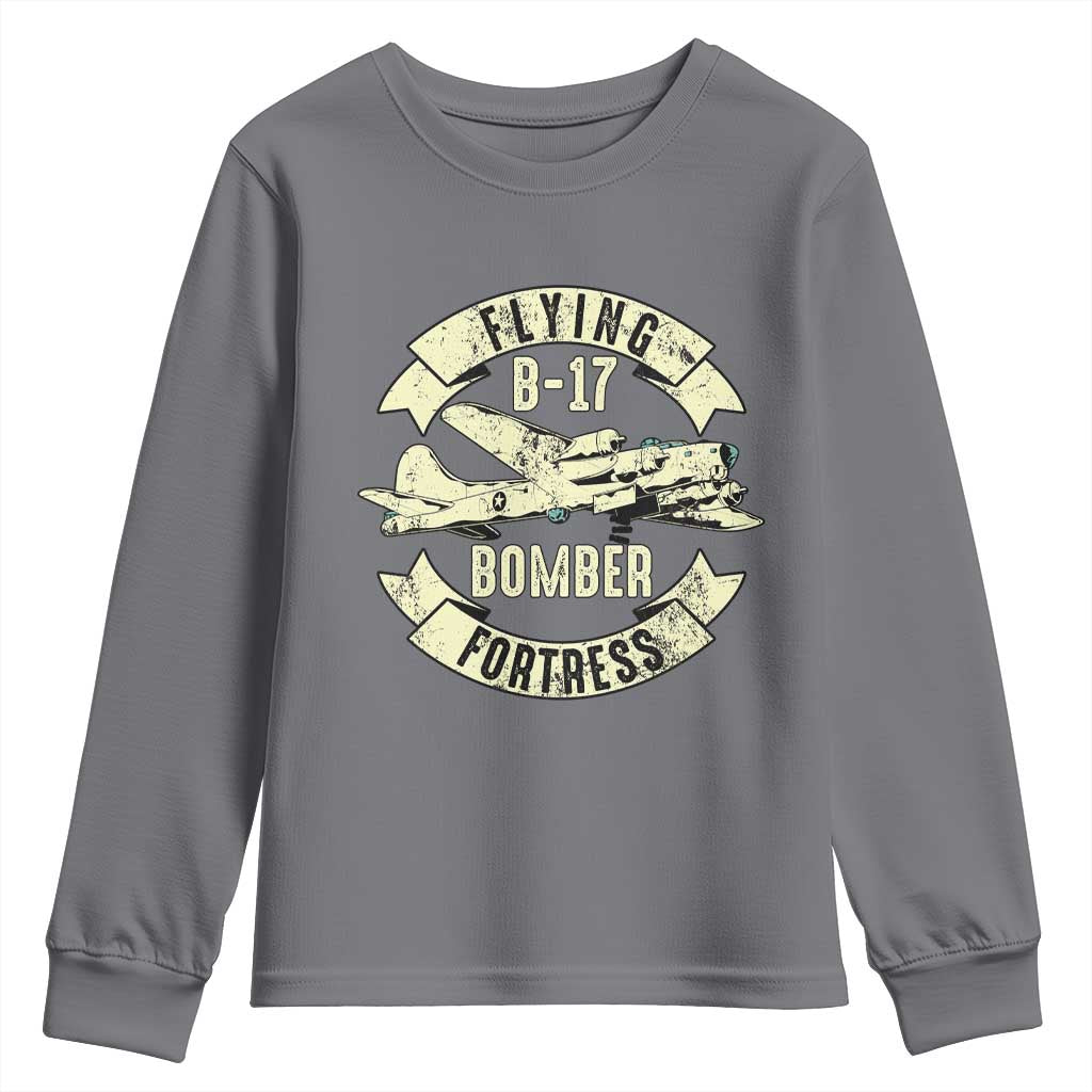 Vintage B-17 Bomber WW2 Aircraft Youth Sweatshirt Plane Aviation Fighter Airplane Retro Grunge