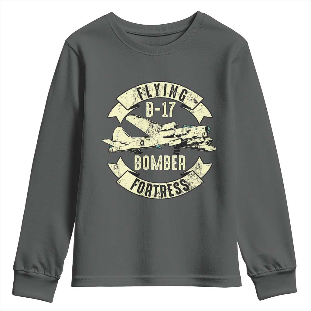 Vintage B-17 Bomber WW2 Aircraft Youth Sweatshirt Plane Aviation Fighter Airplane Retro Grunge
