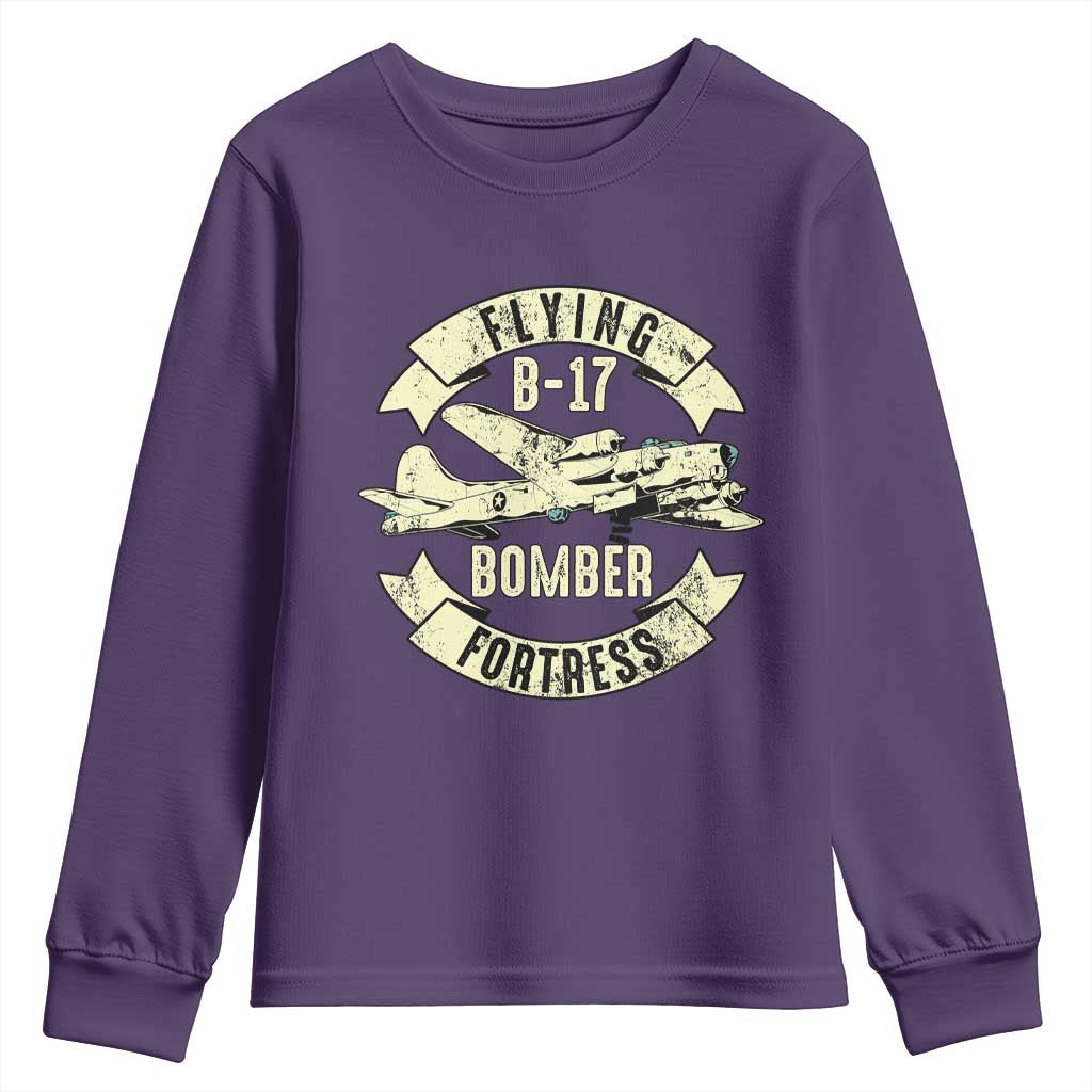Vintage B-17 Bomber WW2 Aircraft Youth Sweatshirt Plane Aviation Fighter Airplane Retro Grunge
