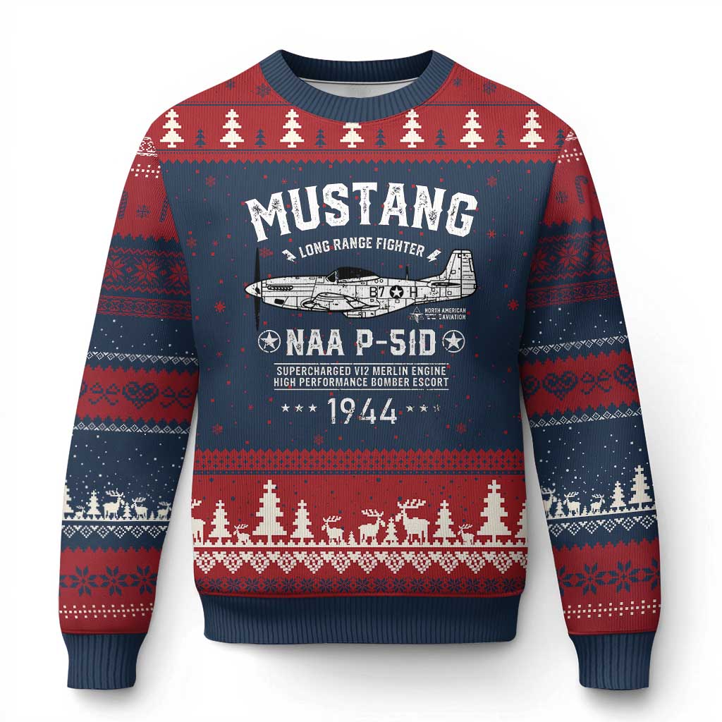 P-51 Mustang Ugly Christmas Sweater North American Aviation WW2 P51 Fighter Plane - Wonder Print Shop