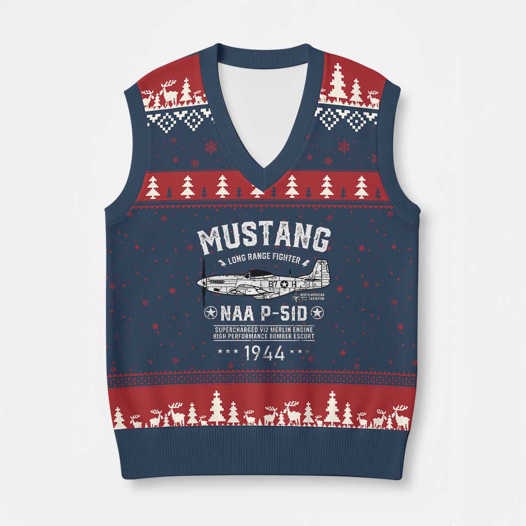 P-51 Mustang V-Neck Knit Sweater Vest North American Aviation WW2 P51 Fighter Plane - Wonder Print Shop