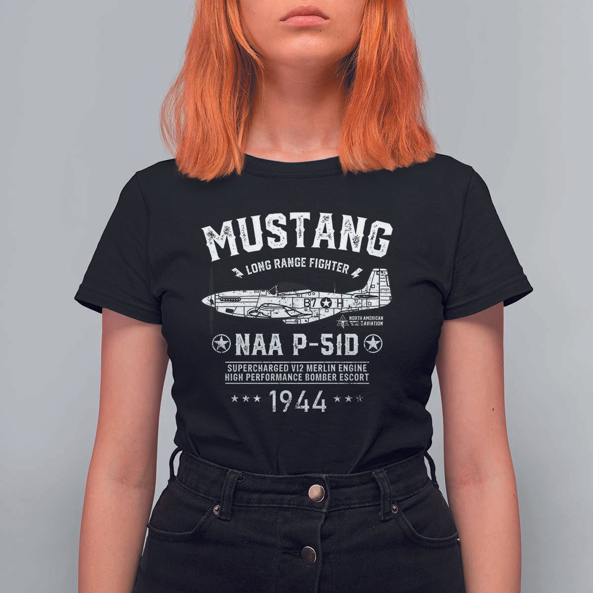 P-51 Mustang T Shirt For Women North American Aviation WW2 P51 Fighter Plane