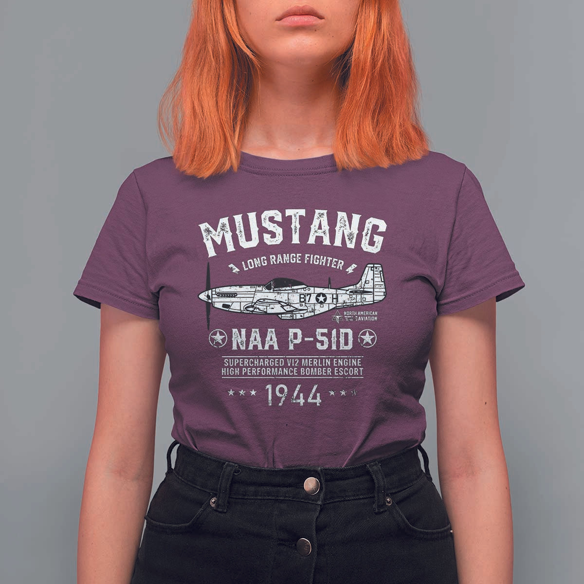 P-51 Mustang T Shirt For Women North American Aviation WW2 P51 Fighter Plane
