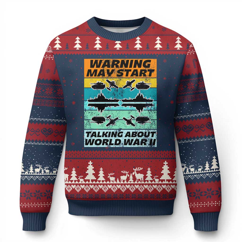 Retro World War 2 Memorabilia Ugly Christmas Sweater May Start Talking About WWII WW2 Gear - Wonder Print Shop