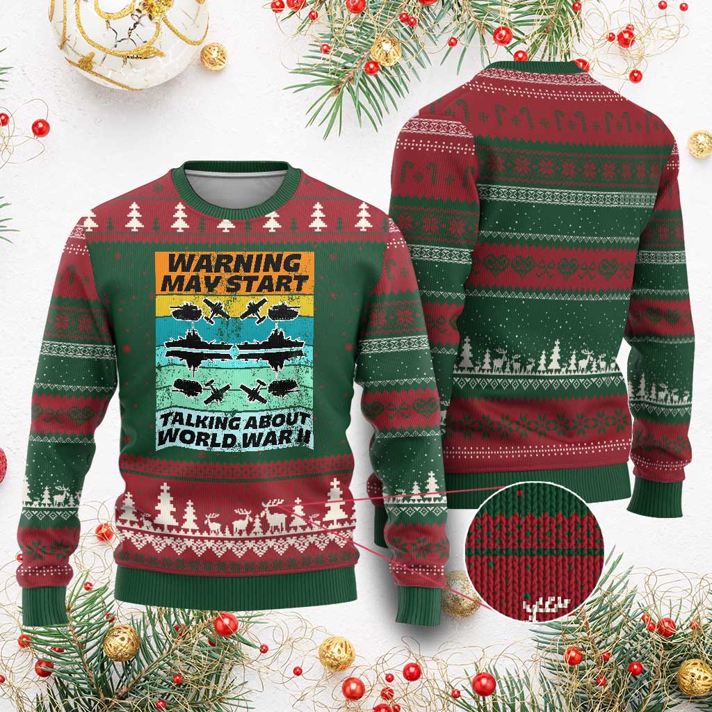 Retro World War 2 Memorabilia Ugly Christmas Sweater May Start Talking About WWII WW2 Gear - Wonder Print Shop